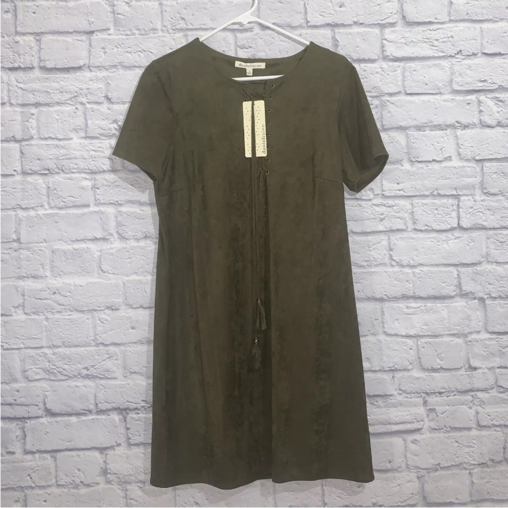 Daniel Rainn Womens Olive Green Faux Suede Dress Size Medium NWT